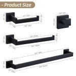 5-Piece Matte Black Bathroom Towel Bar Set