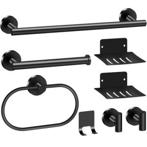 8-Piece Matte Black Bathroom Hardware Set