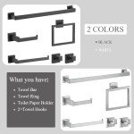 Matte Black Bathroom Accessory Set - 5 Pieces