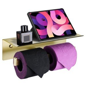 Brushed Gold Double Toilet Paper Holder with Shelf