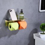 Double Toilet Paper Holder with Shelf - Brushed Gold