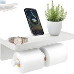 Wall-Mounted Toilet Paper Holder with Shelf - White