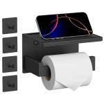Matte Black Toilet Paper Holder with Shelf & Hooks