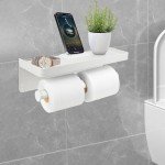 Wall-Mounted Toilet Paper Holder with Shelf - White