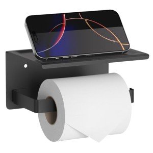 Matte Black Toilet Paper Holder with Phone Shelf