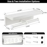 Wall-Mounted Toilet Paper Holder with Shelf - White