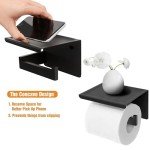 Matte Black Toilet Paper Holder with Shelf & Hooks