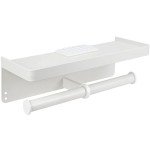 Wall-Mounted Toilet Paper Holder with Shelf - White