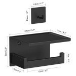 Matte Black Toilet Paper Holder with Shelf & Hooks