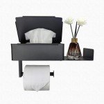 Black Wall-Mounted Toilet Paper Holder with Shelf