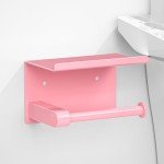 Pink Wall-Mounted Toilet Paper Holder with Shelf