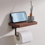 Walnut Wood Toilet Paper Holder with Phone Shelf