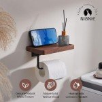 Walnut Wood Toilet Paper Holder with Phone Shelf