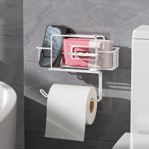 Matte White Wall-Mount Toilet Paper Holder with Shelf