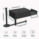 Wall-Mount Black Toilet Paper Holder with Wipes Storage