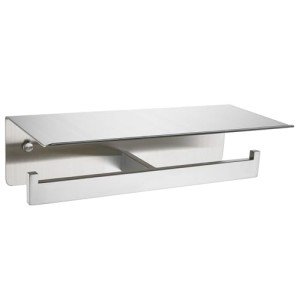 Brushed Nickel Dual Toilet Paper Holder with Shelf