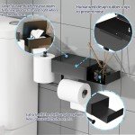 Wall-Mount Black Toilet Paper Holder with Wipes Storage
