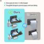 Wall-Mount Black Toilet Paper Holder with Wipes Storage