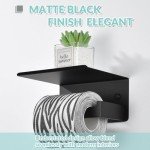 Matte Black Wall-Mounted Toilet Paper Holder with Shelf