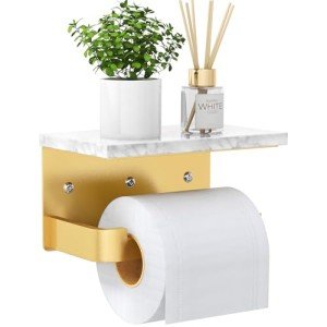 Marble Wall-Mounted Toilet Paper Holder with Shelf