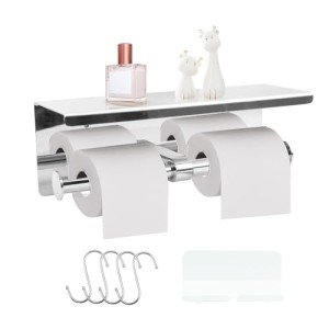 Double Roll Toilet Paper Holder with Phone Shelf
