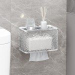 Wall-Mounted Toilet Paper Holder with Shelf, Transparent