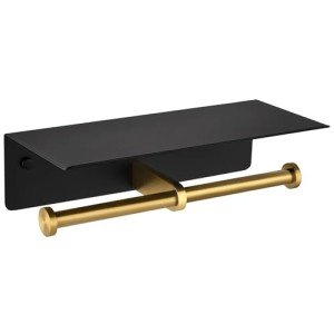 Double Toilet Paper Holder with Phone Shelf - Black & Gold