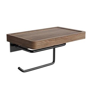 Walnut Wall-Mount Toilet Paper Holder with Shelf