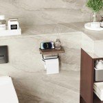 Walnut Wall-Mounted Toilet Paper Holder with Shelf