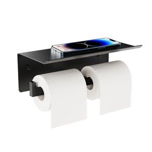 Matte Black Double Toilet Paper Holder with Shelf