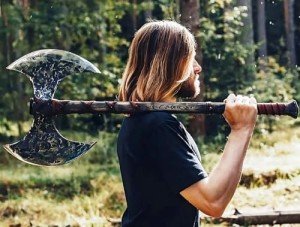 Large Two-Handed Viking Axe with Ashwood Handle