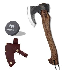 15.7" Camping Hatchet with Leather Sheath & Steel Handle