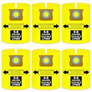High-Efficiency Shop Vac Disposable Filter Bags - 6 Pack