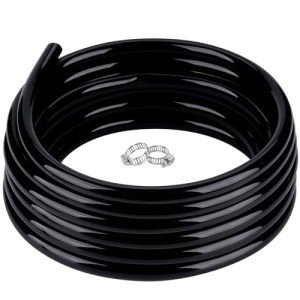 25ft Black Vinyl Flexible PVC Tubing with Clamps