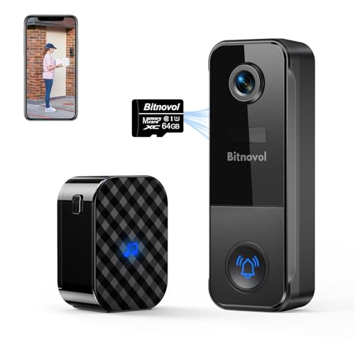 Bitnovol 2K Wireless Doorbell Camera with 64GB SD Card