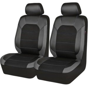 CAR PASS Leather Car Seat Covers Front Seats only, with Air Mesh Front Seat Covers Breathable, Cool Automotive Seat Covers 2 Pack, Universal Fit Most Cars,SUV,Truck,Van Airbag Compatible(Black Gray)