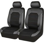 CAR PASS Leather Car Seat Covers Front Seats only, with Air Mesh Front Seat Covers Breathable, Cool Automotive Seat Covers 2 Pack, Universal Fit Most Cars,SUV,Truck,Van Airbag Compatible(Black Gray)