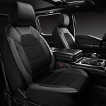 CAR PASS Leather Car Seat Covers Front Seats only, with Air Mesh Front Seat Covers Breathable, Cool Automotive Seat Covers 2 Pack, Universal Fit Most Cars,SUV,Truck,Van Airbag Compatible(Black Gray)