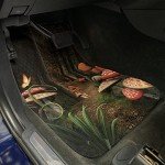 Ambesonne Mushroom Car Mat Set of 4, Mushrooms in Deep Dark Forest Fantasy Nature Theme Earth Path, Front & Back Seat Floor Mat Durable PVC Backing Car Accesory, Pomegranate Green