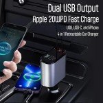Retractable Phone Charger - Fast Car Charger USB C - Retractable Phone Charger 4 in 1 Retractable Car Charger - Retractable Charger for Apple and Android USB C - Car Gadgets, Car Must Haves