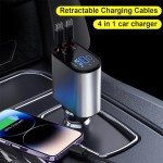 Authentic US Approved Premium Retractable Car Charger, 120W 4 in 1 Super Fast Car Charger for iPhone 16/15/14/13 and Type C with Retractable Cables (31.5 inch) and 2 USB Ports with Premium Safety