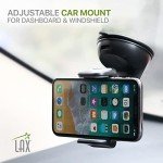 LAX Gadgets Premium Phone Car Mount - Strong Suction Cup Movable Jaws- Car Mount with Powerful Suction Cup for Windshield or Dashboard for All Smartphones - Black