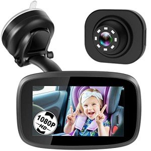 Shybaby 1080P Baby Car Mirror, 4.3" Baby Car Camera Monitor with 170° Wide View, HD Night Vision Function and Reusable Sucker Bracket, Safety Rear Facing Car Set Camera for Infants Kids Toddlers