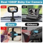 Shybaby 1080P Baby Car Mirror, 4.3" Baby Car Camera Monitor with 170° Wide View, HD Night Vision Function and Reusable Sucker Bracket, Safety Rear Facing Car Set Camera for Infants Kids Toddlers