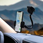 LAX Gadgets Car Phone Mount, Black, Suction Cup for Windshield or Dashboard, Compatible with iPhone 13, 12, 11, Samsung Galaxy S20, Note 8, GPS Devices