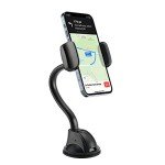 LAX Gadgets Car Phone Mount, Black, Suction Cup for Windshield or Dashboard, Compatible with iPhone 13, 12, 11, Samsung Galaxy S20, Note 8, GPS Devices
