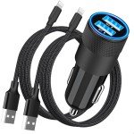 【MFi Certified】iPhone Fast Car Charger, Rombica 4.8A Dual USB Smart Power Cigarette Lighter USB Car Charger + 2Pack Lightning to USB Braided Cable for iPhone 14 13 12 11 Pro/XS Max/Mini/XR/SE/X/8/iPad