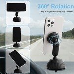 SALEX Magnetic Phone Mount with Suction Cup for Car Dashboard, Windshield. Black Cell Phone Holder in Car. Universal Adjustable, Rotatable Mobile Phone Bracket for Gadgets, Smartphones, Tablets, GPS.