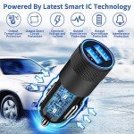 【MFi Certified】iPhone Fast Car Charger, Rombica 4.8A Dual USB Smart Power Cigarette Lighter USB Car Charger + 2Pack Lightning to USB Braided Cable for iPhone 14 13 12 11 Pro/XS Max/Mini/XR/SE/X/8/iPad
