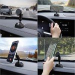 SALEX Magnetic Phone Mount with Suction Cup for Car Dashboard, Windshield. Black Cell Phone Holder in Car. Universal Adjustable, Rotatable Mobile Phone Bracket for Gadgets, Smartphones, Tablets, GPS.